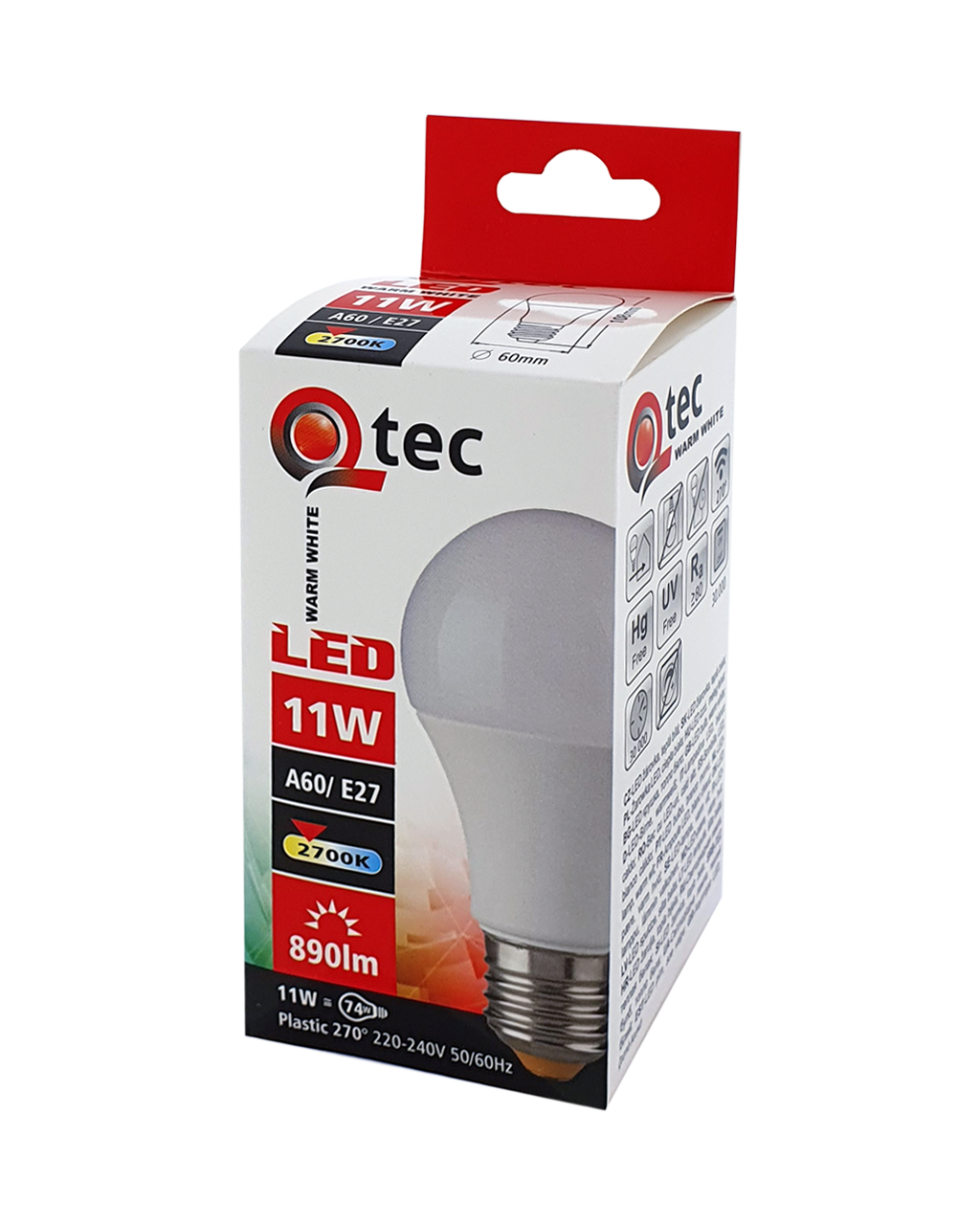 Q-TEC 11W A60 E27 2700K meleg fehér - Image 2