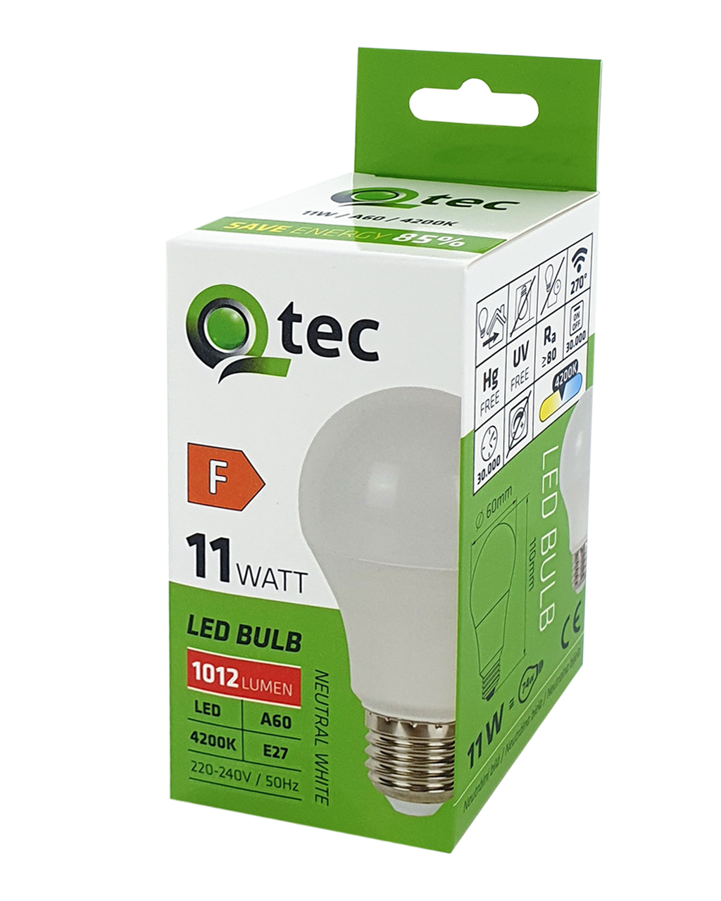Q-TEC 11W A60 E27 4200K semleges fehér - Image 4