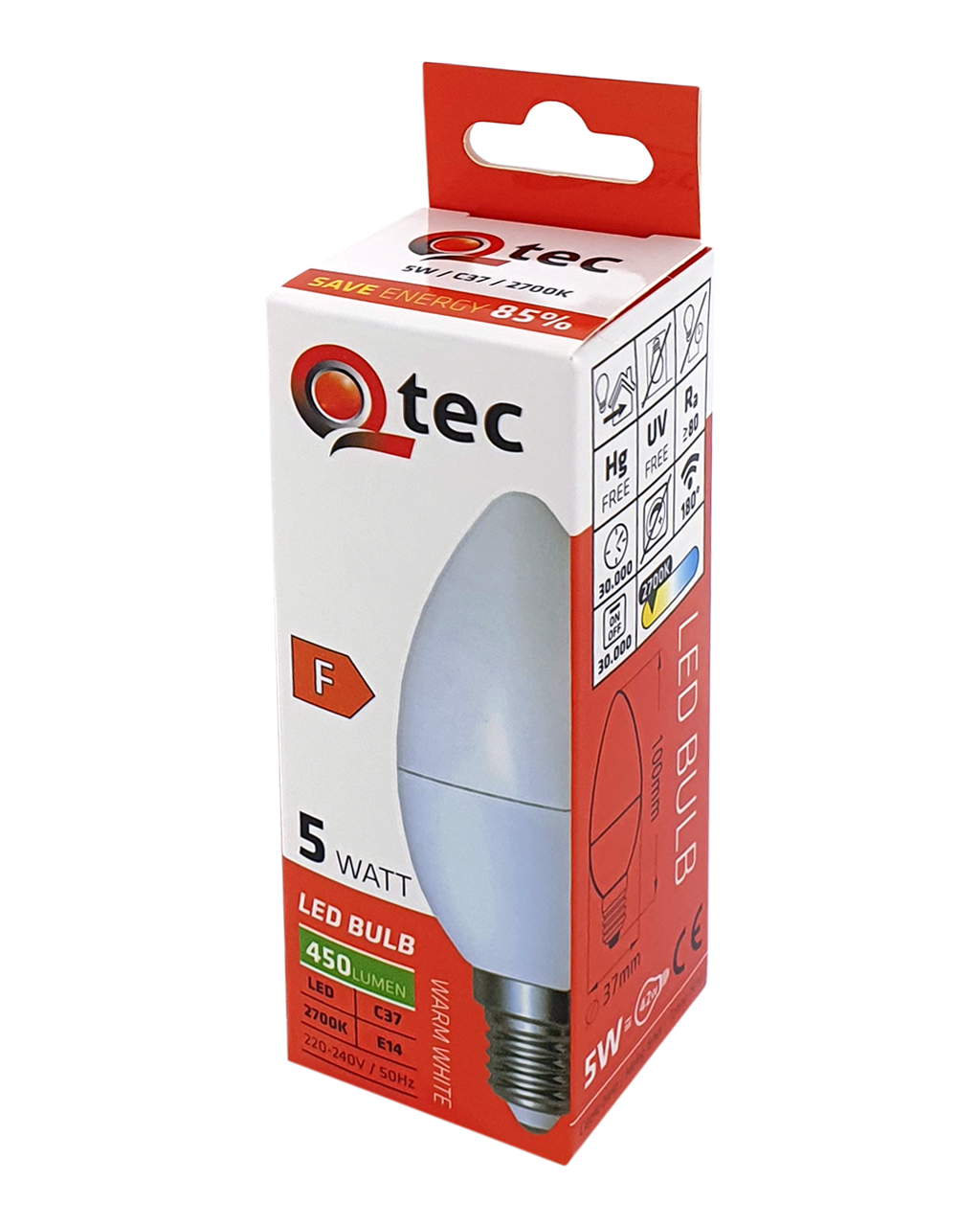Q-TEC 5W C37 E14 2700K meleg fehér - Image 2