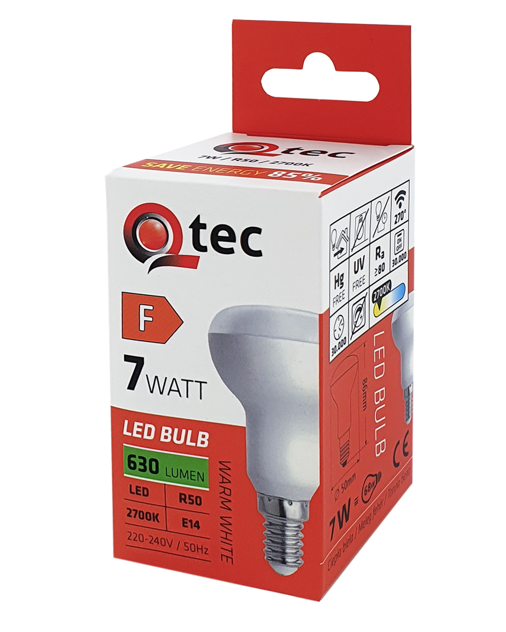 Q-TEC 7W E14 2700K R50 meleg fehér - Image 4