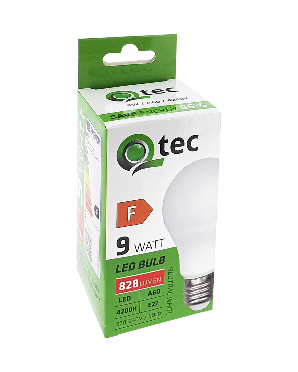 Q-TEC 9W A60 E27 4200K semleges fehér - Image 4