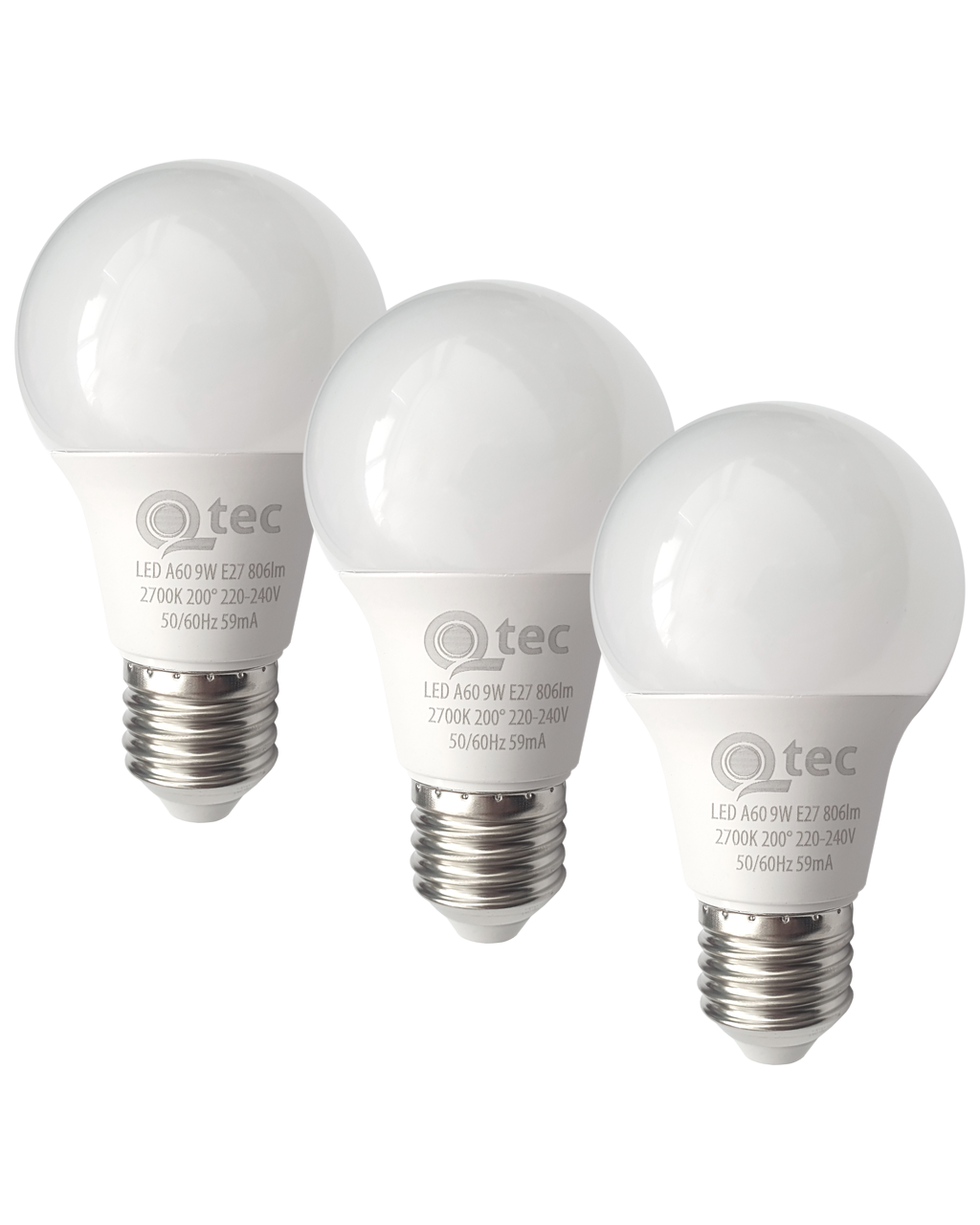 Q-TEC 9W/3A60/E27 2700K 806lm/meleg fehér 3 db-os