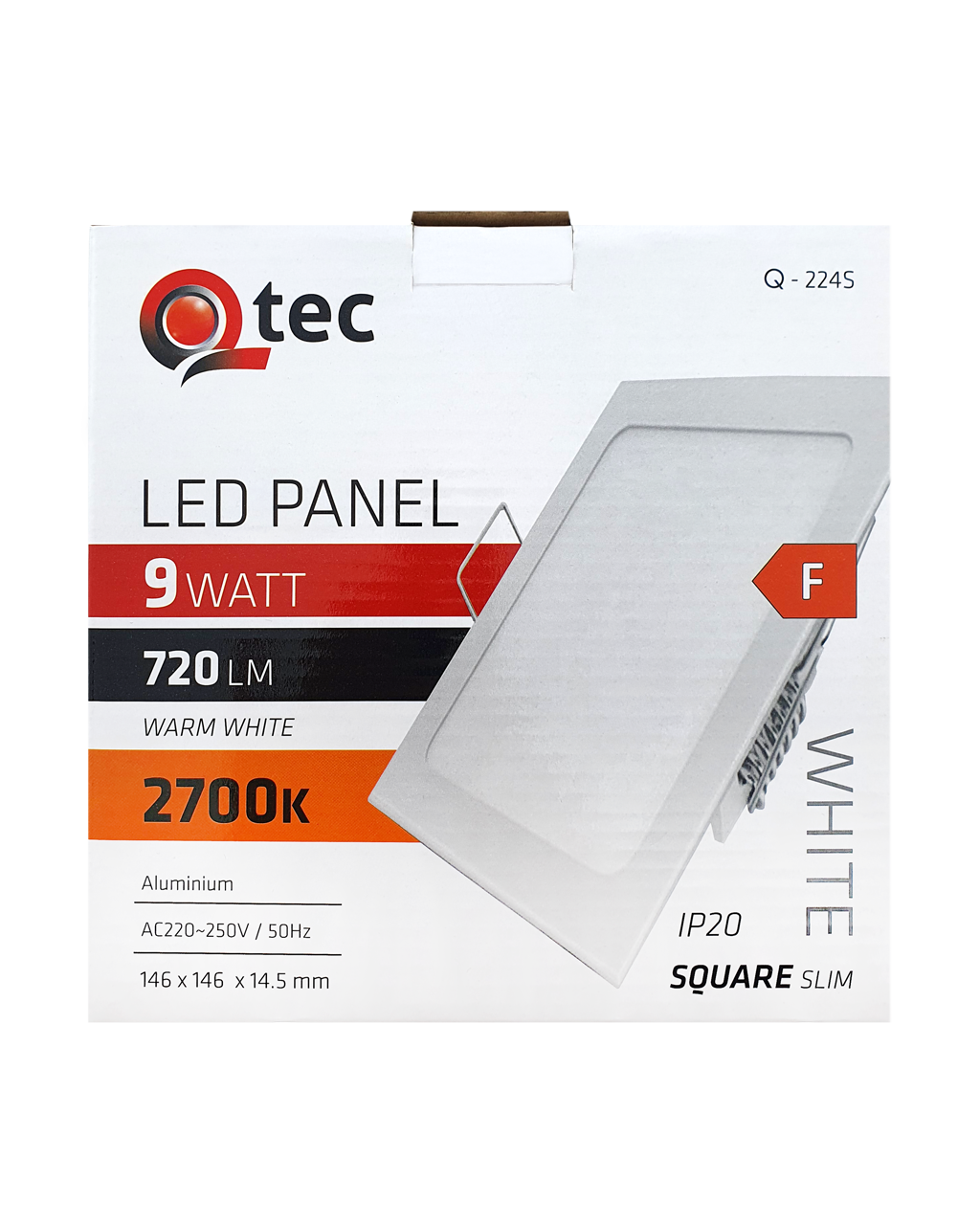 Qtec Q-224S LED panel 9W , 2700K süllyesztett, , négyzet alakú, - Image 3