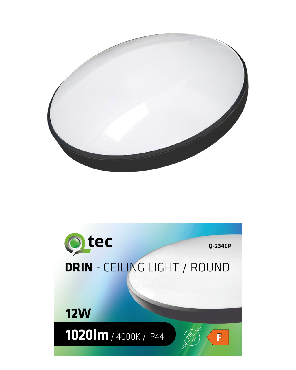 Q-234CP 12W 4000K ø25cm/kerek fekete QTEC LED mennyezeti lámpa - Image 3