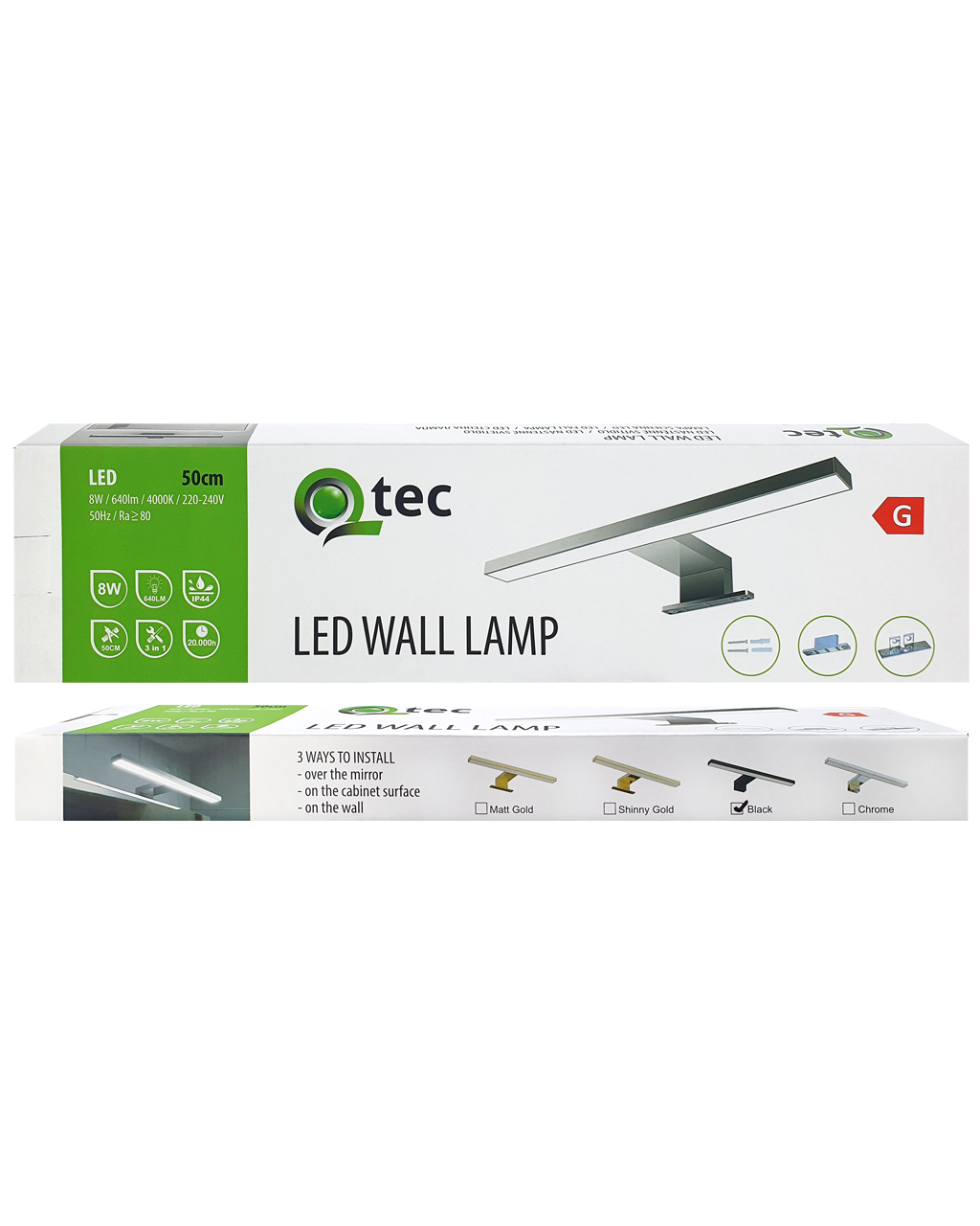Q-301B LED 8W/640lm/4000K tükörvilágító lámpa 50cm - fekete QTEC - Image 2