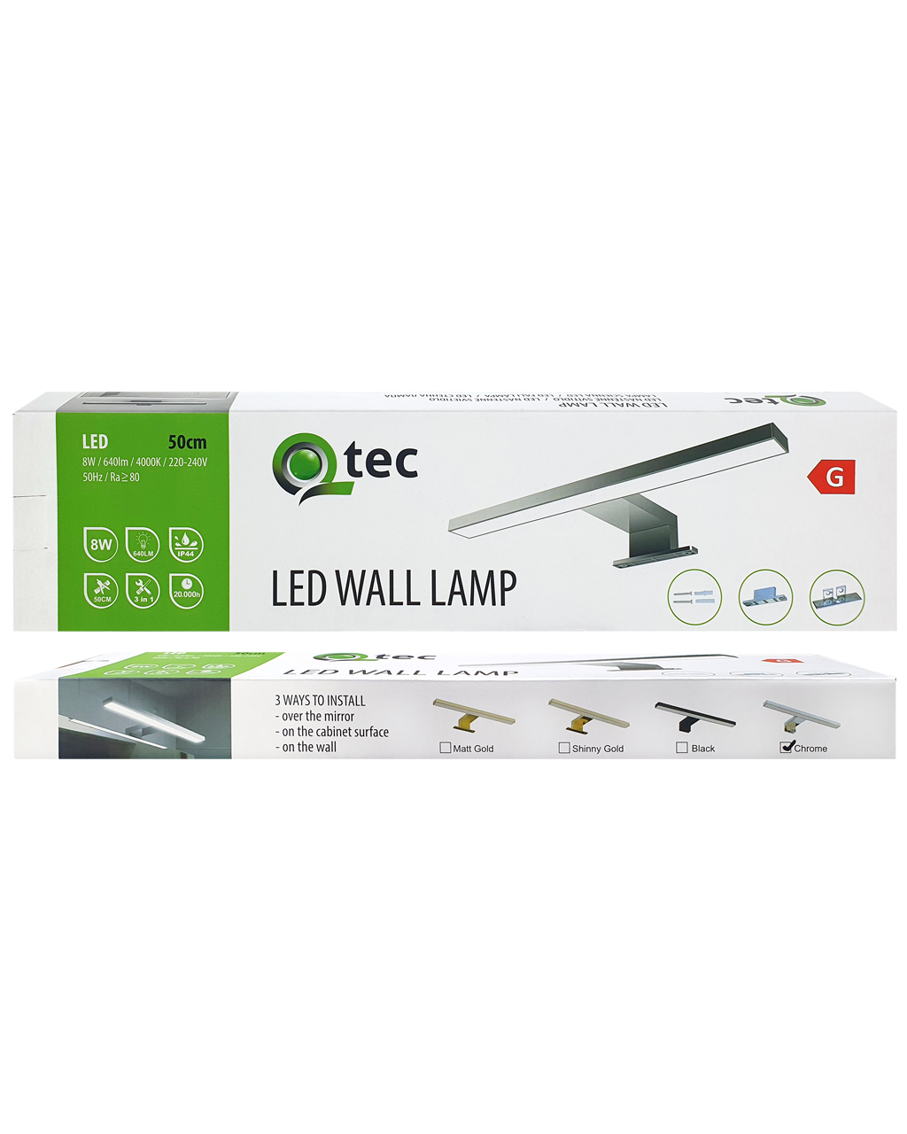 Q-303CH LED 8W/640lm/4000K tükörvilágító lámpa 50cm - króm QTEC - Image 4