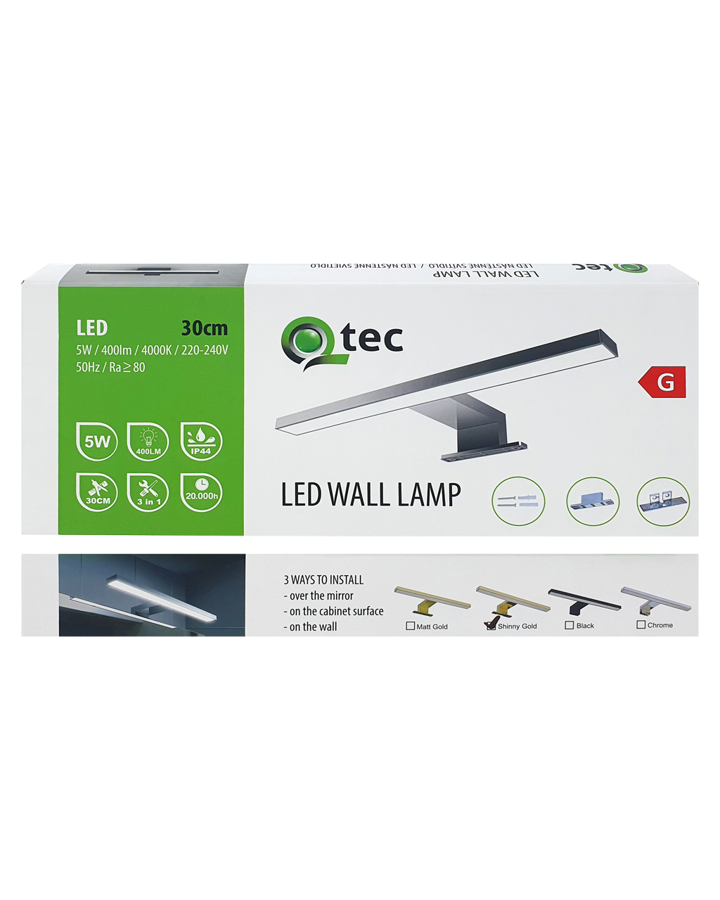 Q-304G LED 5W/400lm/4000K tükörvilágító lámpa 30cm - fényes arane QTEC - Image 4