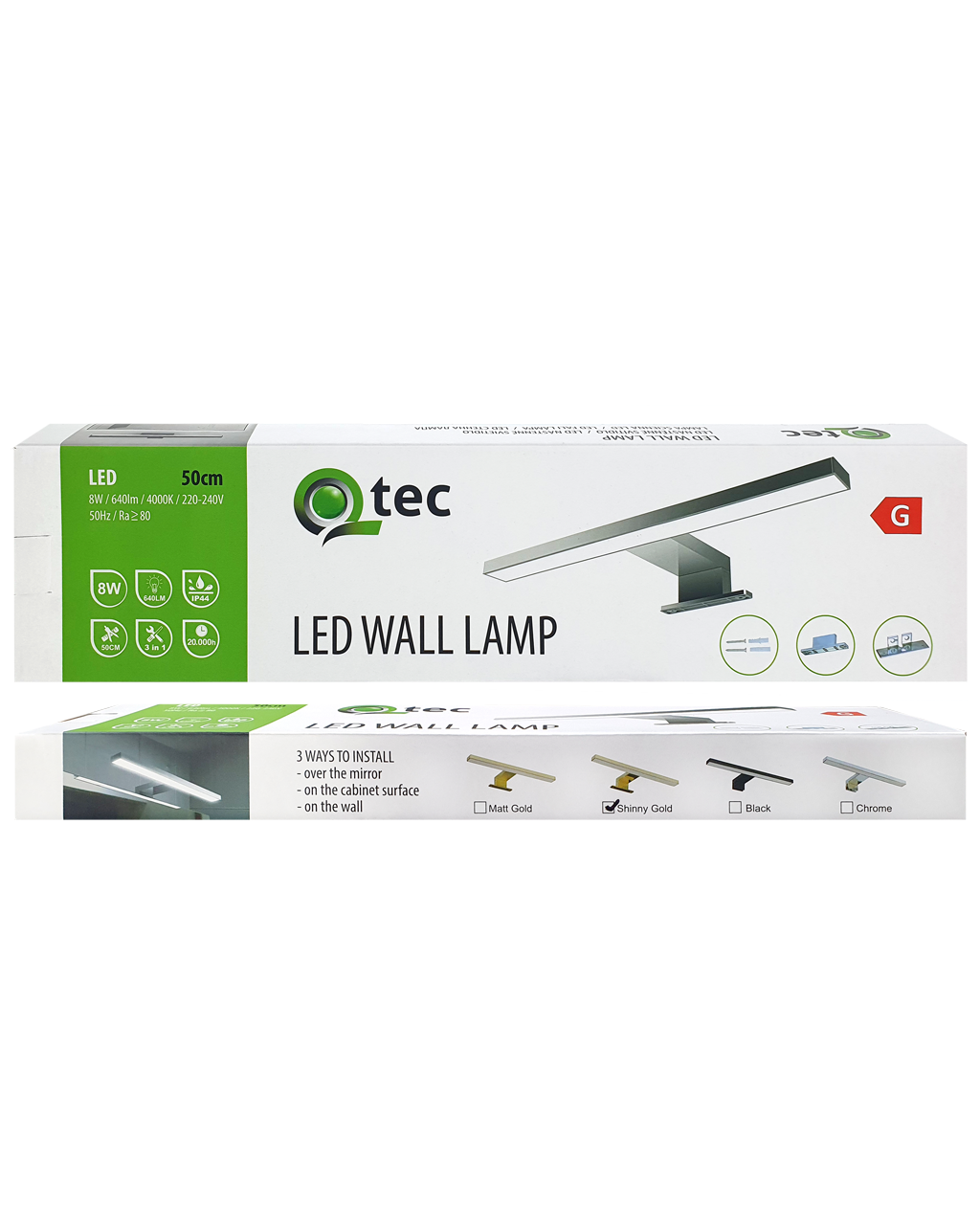 Q-305G LED 8W/640lm/4000K tükörvilágító lámpa 50cm - fényes arany QTEC - Image 4