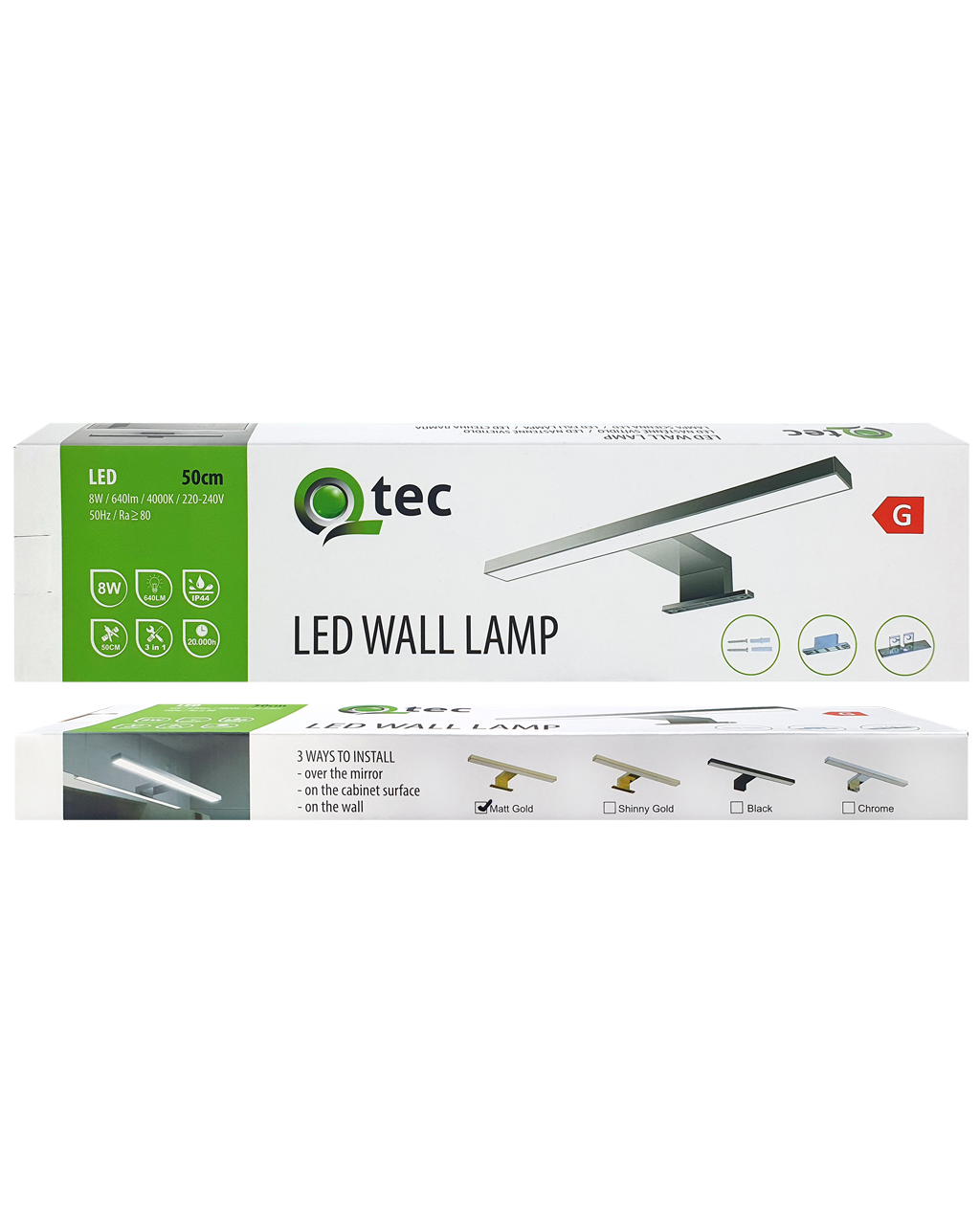 Q-307 LED 8W/640lm/4000K 50cm tükörvilágító lámpa - matt arany QTEC - Image 4