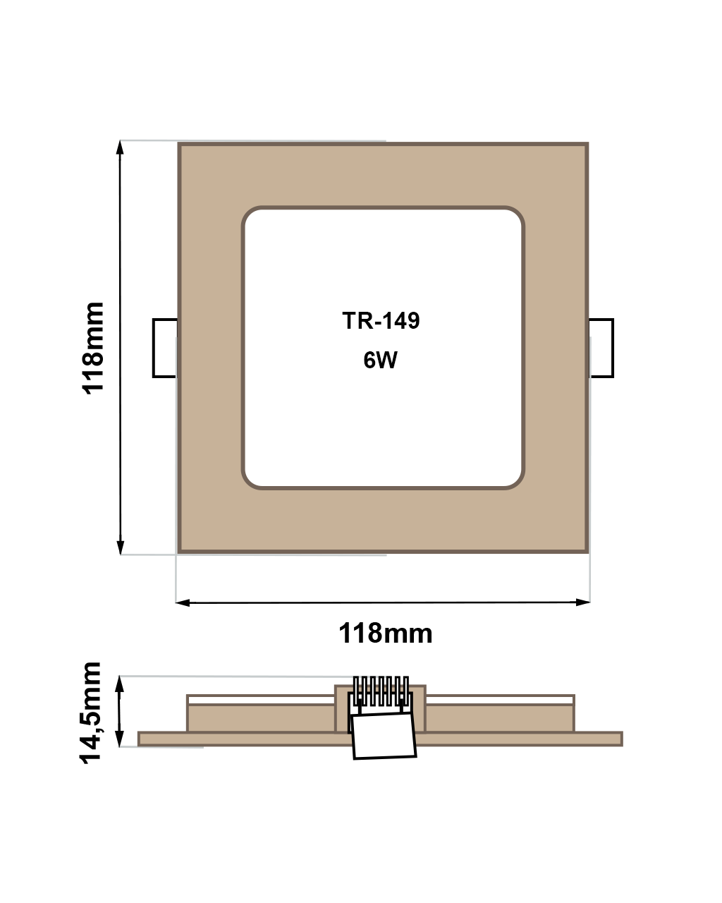 TR-149 LED panel 6W 504lm 4200K fa dekorasi - négyzet alakú süllyeszätt Trixline - Image 2