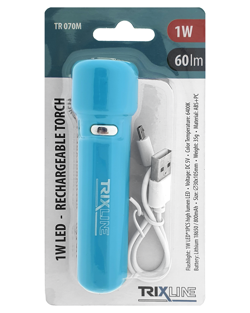 TR 070M 1W LED újratölthető zseblámpa kék Trixline - Image 2