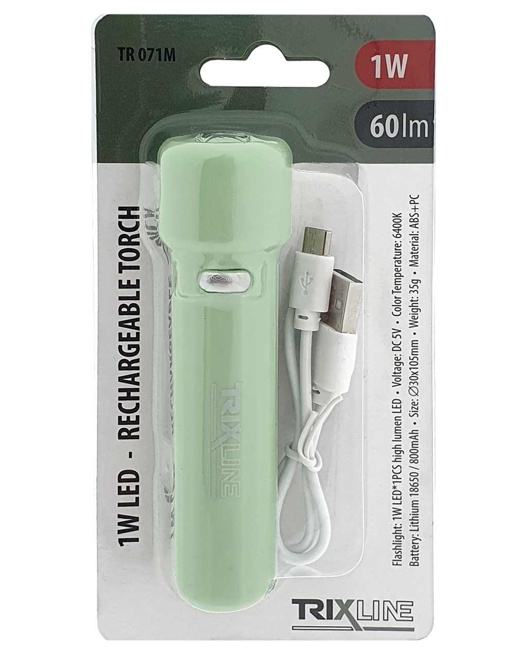 TR 071M 1W LED újratölthető zseblámpa zöld Trixline - Image 2