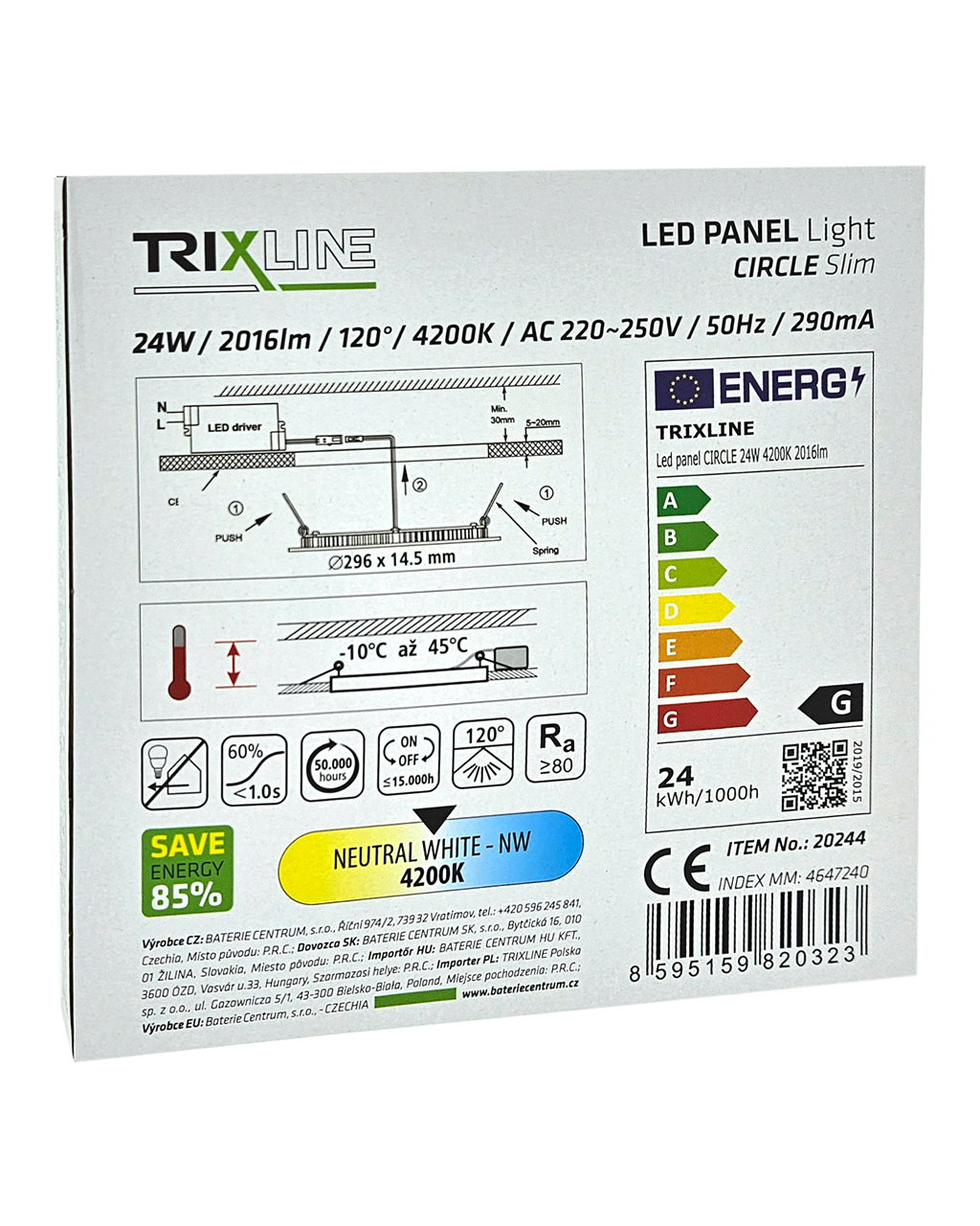 TR-105 LED panel 24W 4200K 2016lm – kerek Trixline TR-105 LED panel 24W 4200K 2016lm – kerek Trixline
