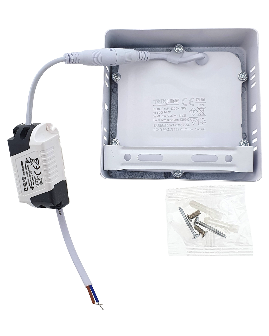 TR 119 LED panel, 9W, 4200K négyzet alakú, felületre szerelhető, TR 119 LED panel, 9W, 4200K négyzet alakú, felületre szerelhető,