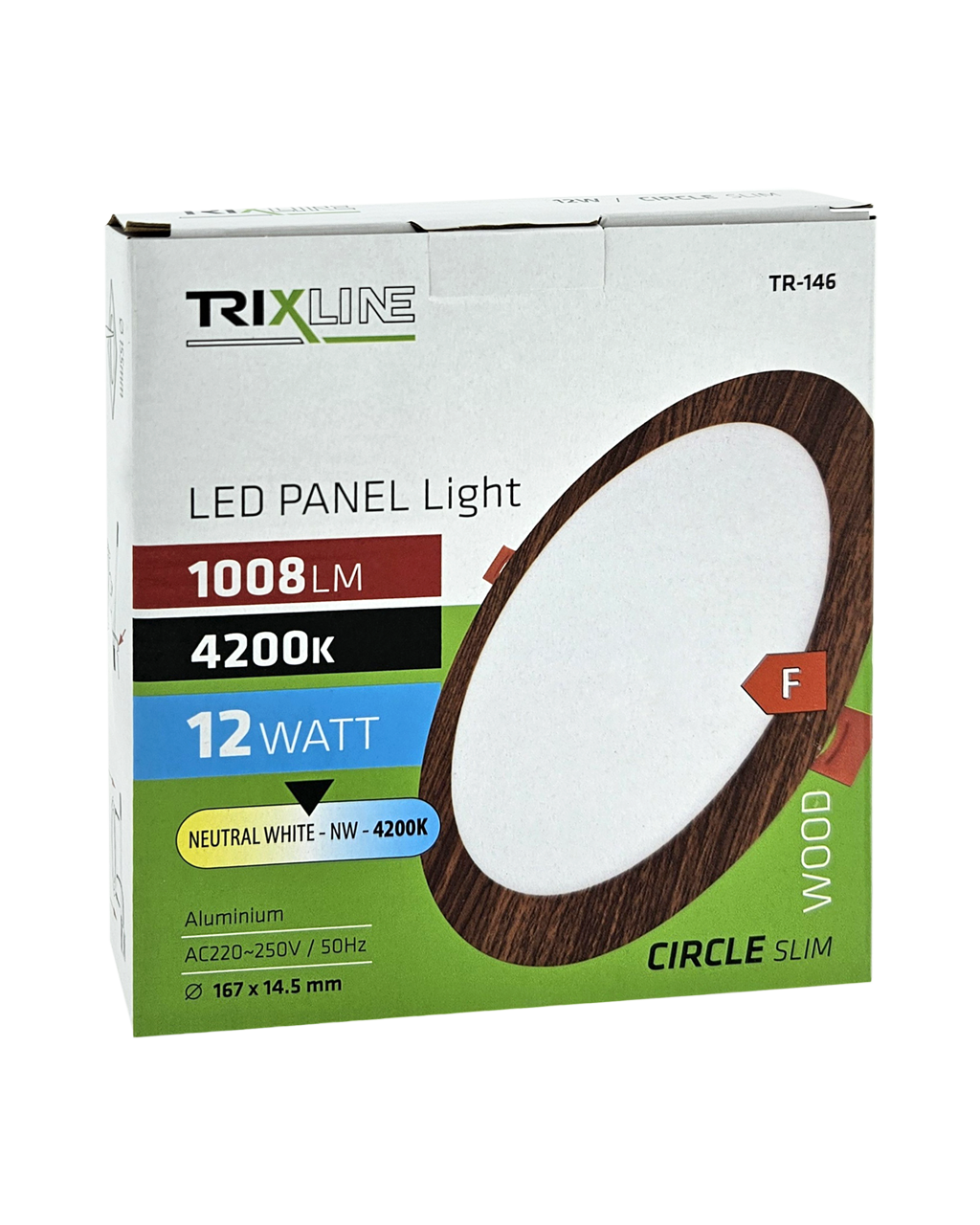 TR-146 LED panel 12W 1008lm 4200K fa dekor – kerek sullyesztit Trixline TR-146 LED panel 12W 1008lm 4200K fa dekor – kerek sullyesztit Trixline