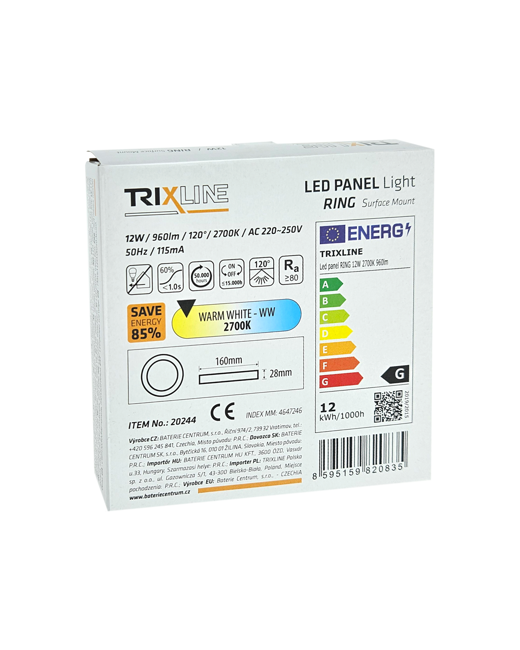 TR-158 LED panel 12W 960lm 2700K - kerek, felületre szerelhető Trixline - Image 2