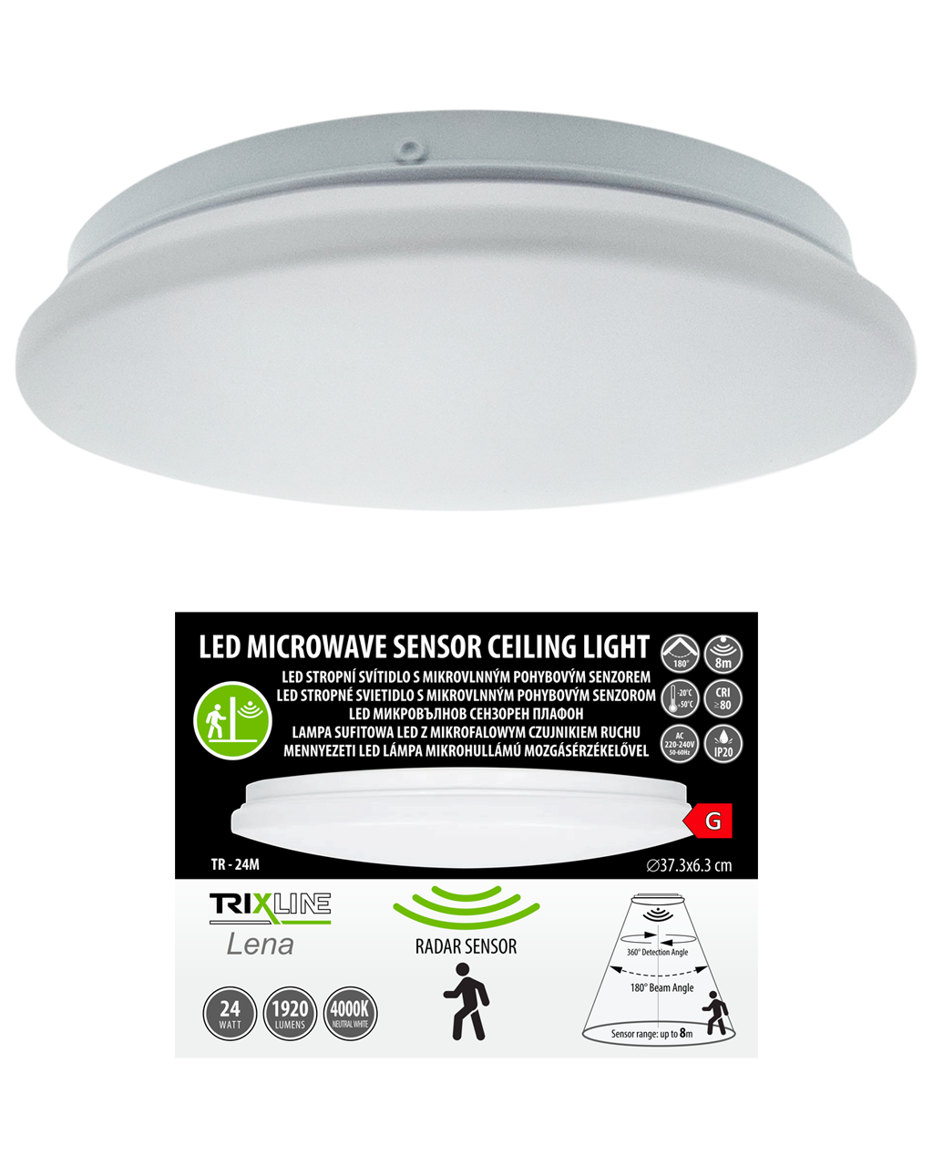 TR-24M LED 24W/1920lm/4000K szenzoros, kerek fényű - fehér Trixline LENA
