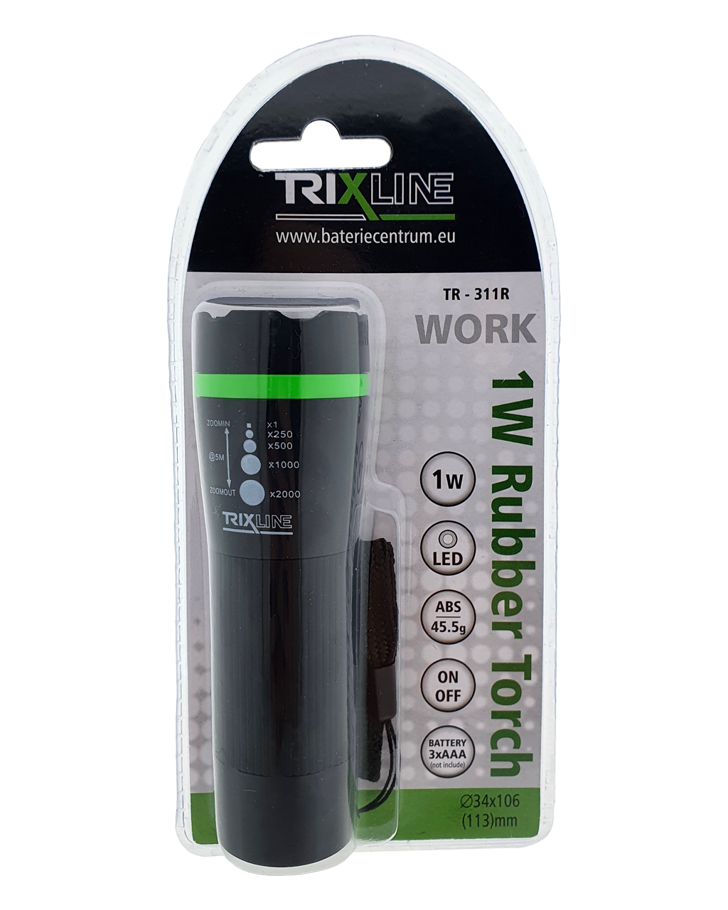 TR 311R zöld Kézi LED-es zseblámpa zoommal , ABS/1W - Image 2