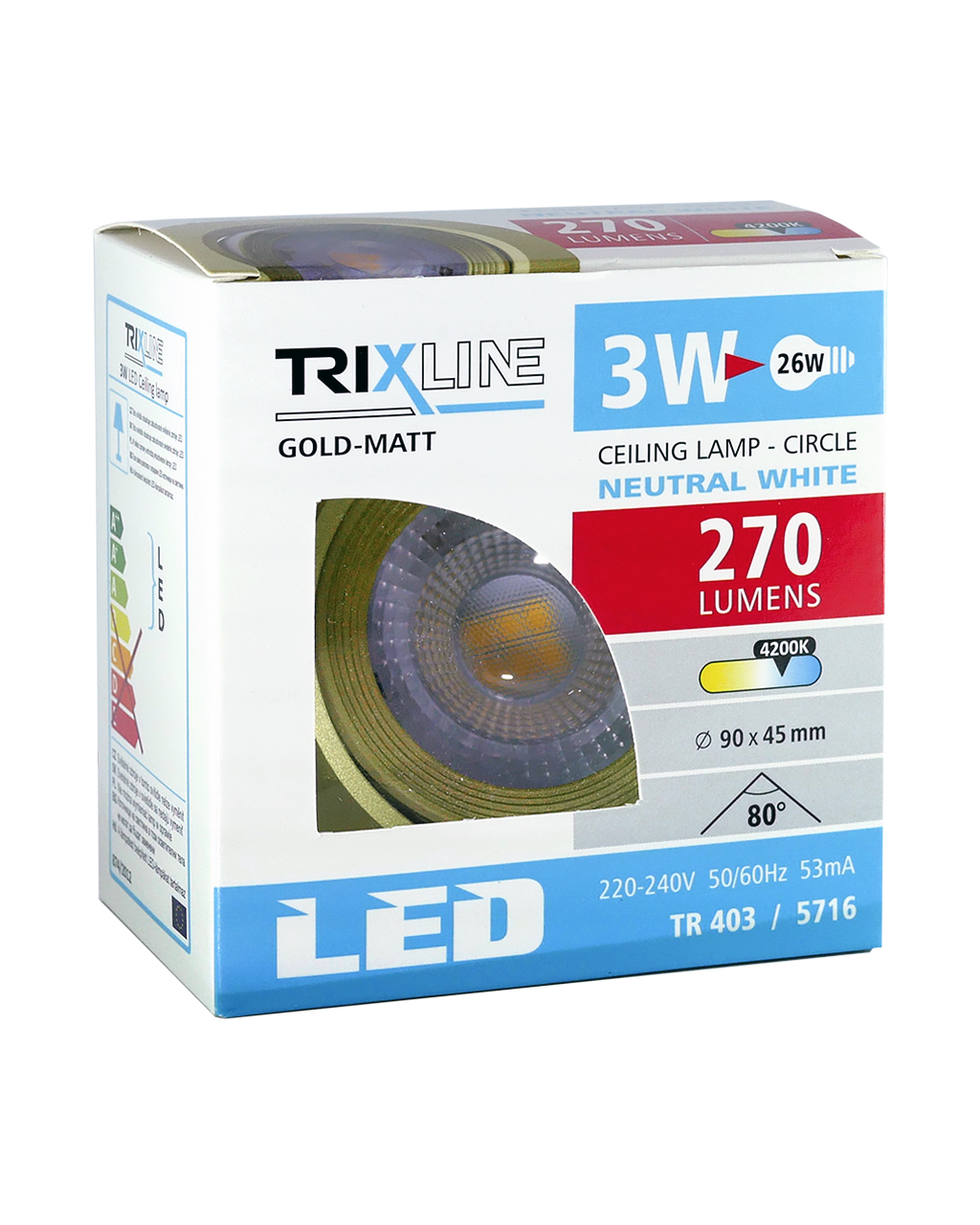TR 403 Arany LED spotlámpa 3W TRIXLINE Mennyezeti - Image 3