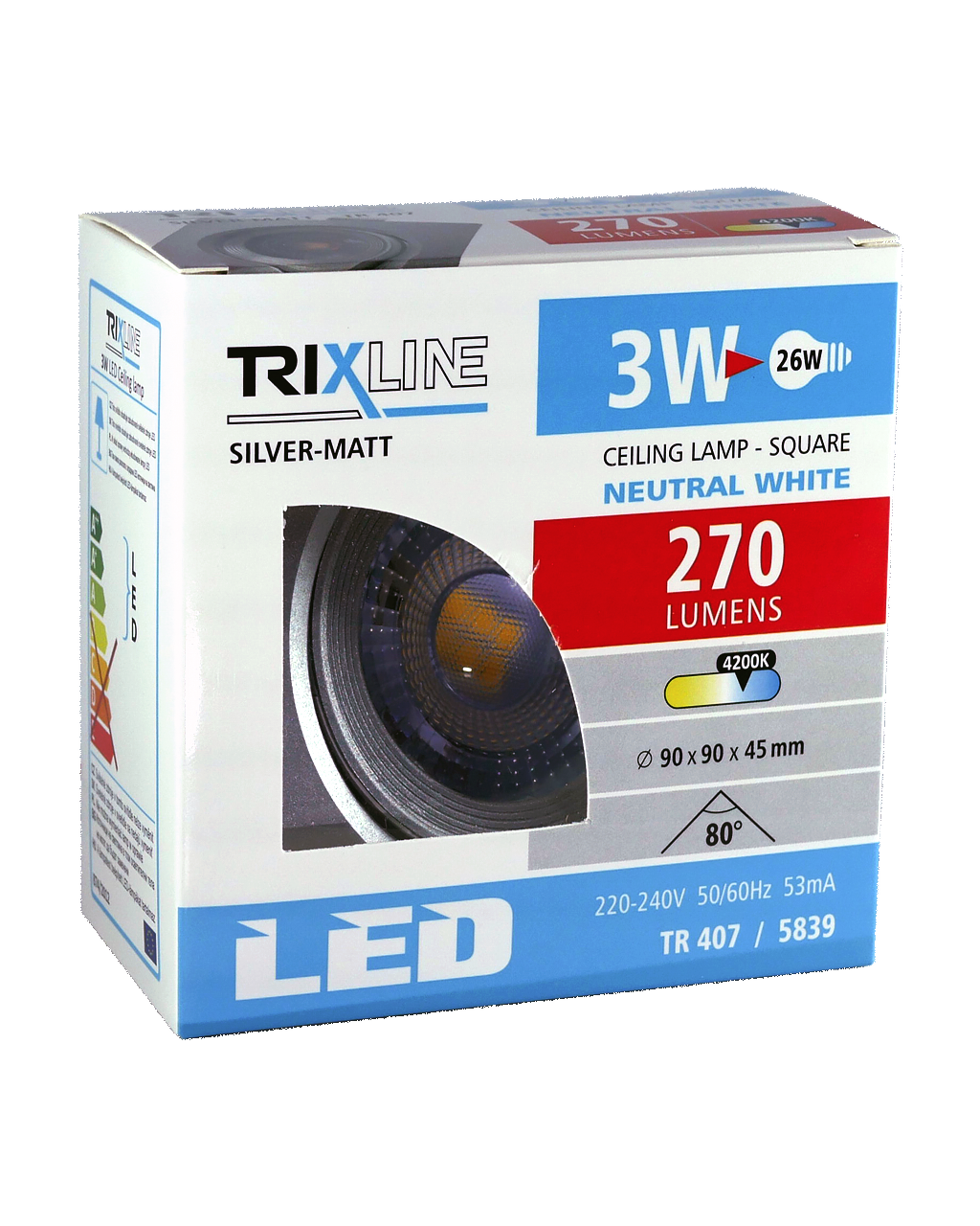 TR 407 LED spotlámpa 3W TRIXLINE Mennyezeti Ezüst TR 407 LED spotlámpa 3W TRIXLINE Mennyezeti Ezüst