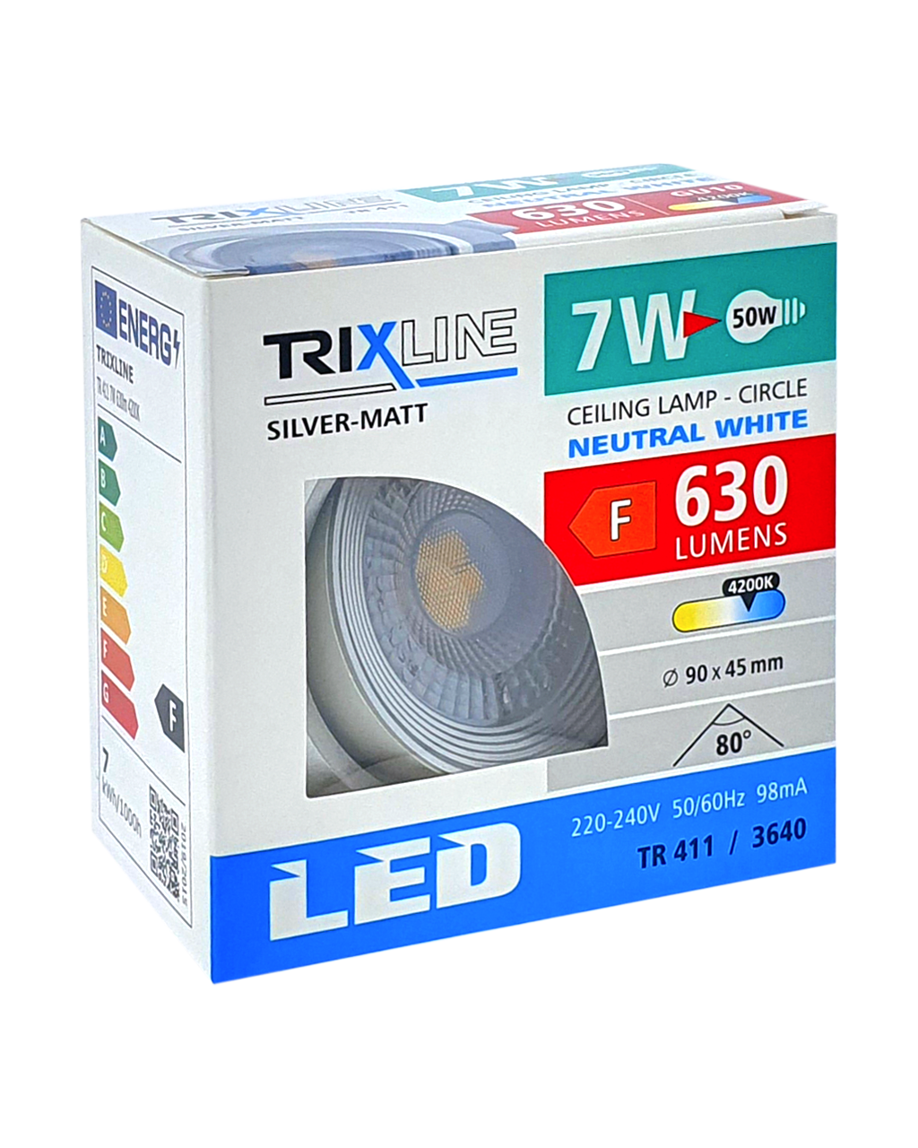 TR 411 LED spotlámpa 7W / 3640 Ezüst TRIXLINE TR 411 LED spotlámpa 7W / 3640 Ezüst TRIXLINE