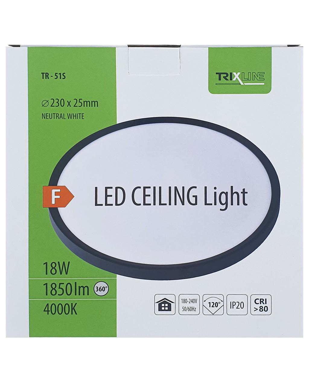 TR-51S LED 18W 1850lm 4000K ø23cm/kerek fekete Trixline mennyezeti lámpa - Image 4
