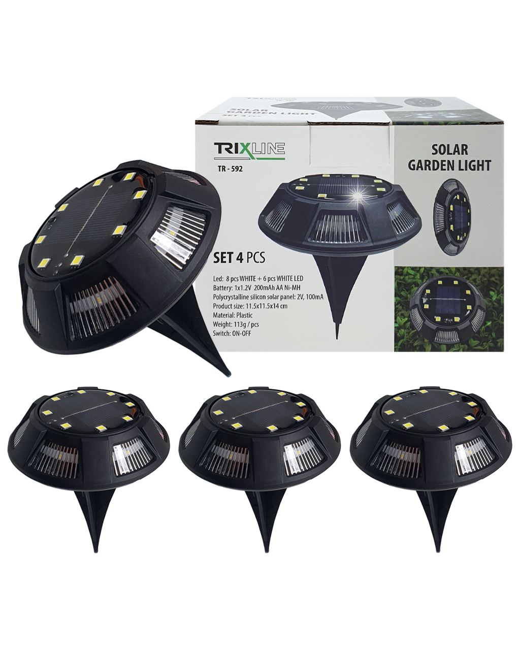 TR-592 Napelemes kerti LED lámpa szett 4 db TRIXLINE TR-592 Napelemes kerti LED lámpa szett 4 db TRIXLINE