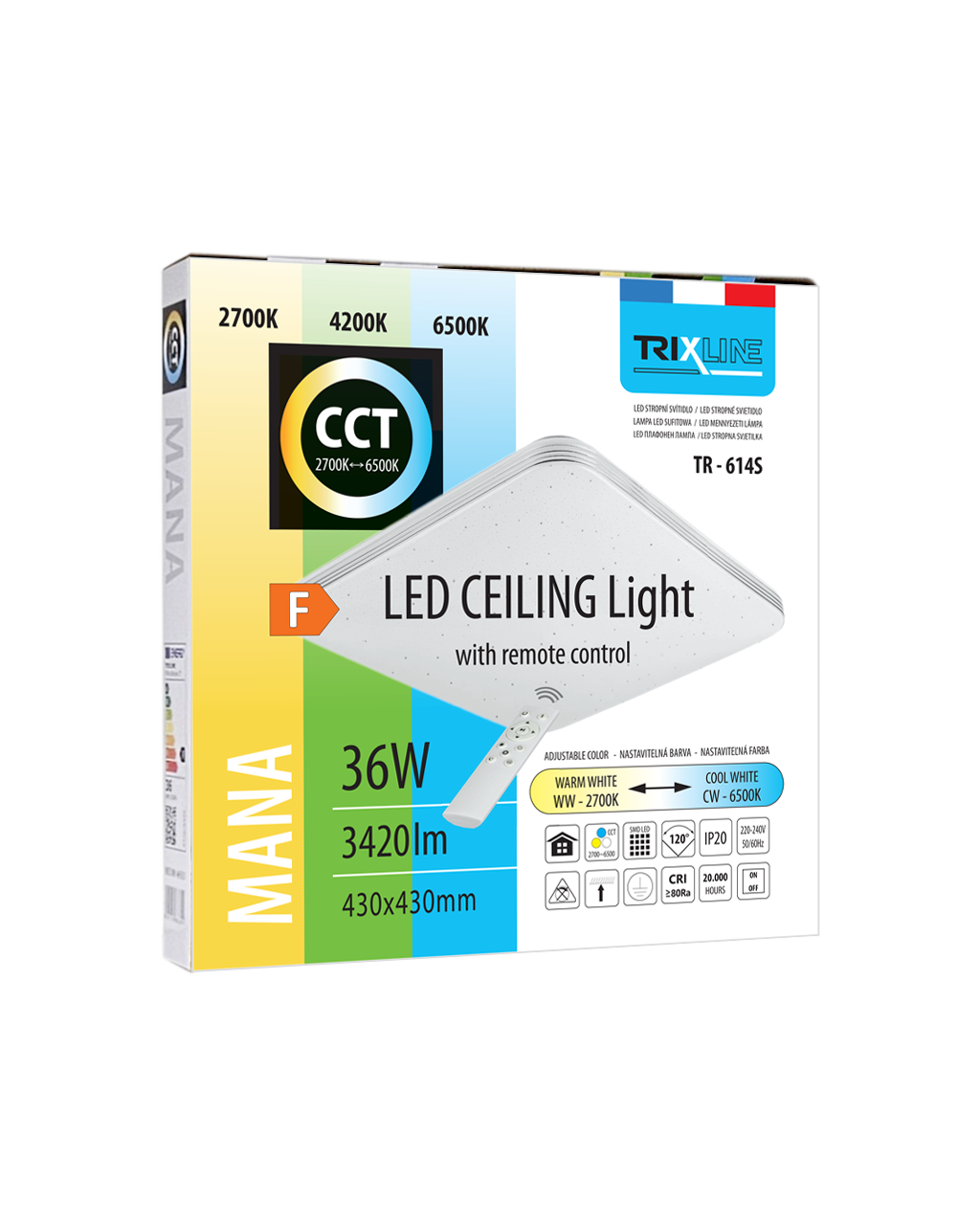 TR-614S - MANA 36W 3420lm 43x43cm CCT + Trixline vezérlő - Image 2