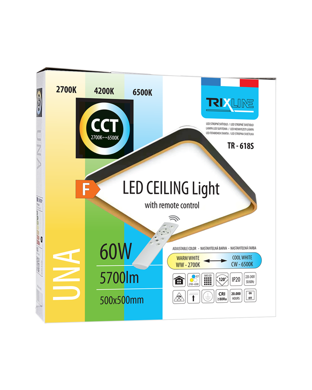 LED TR-618S - UNA 60W 5700lm 50x50cm CCT + Trixline vezérlő mennyezeti - Image 2