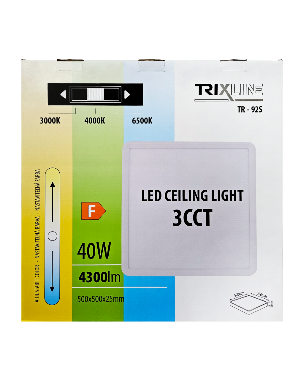 Mennyezeti TR-92S-40W LED lámpa 3CCT 4300lm 50x50x2,5cm Trixline - Image 3