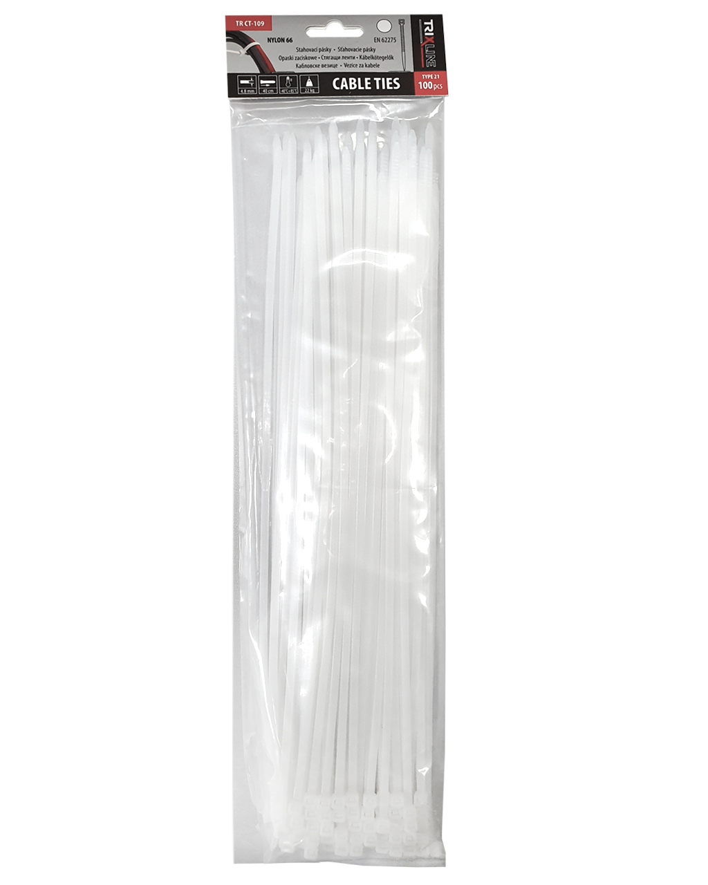 Kábelkötegelő TR CT-109 400x4,8mm, fehér TRIXLINE, 100 db