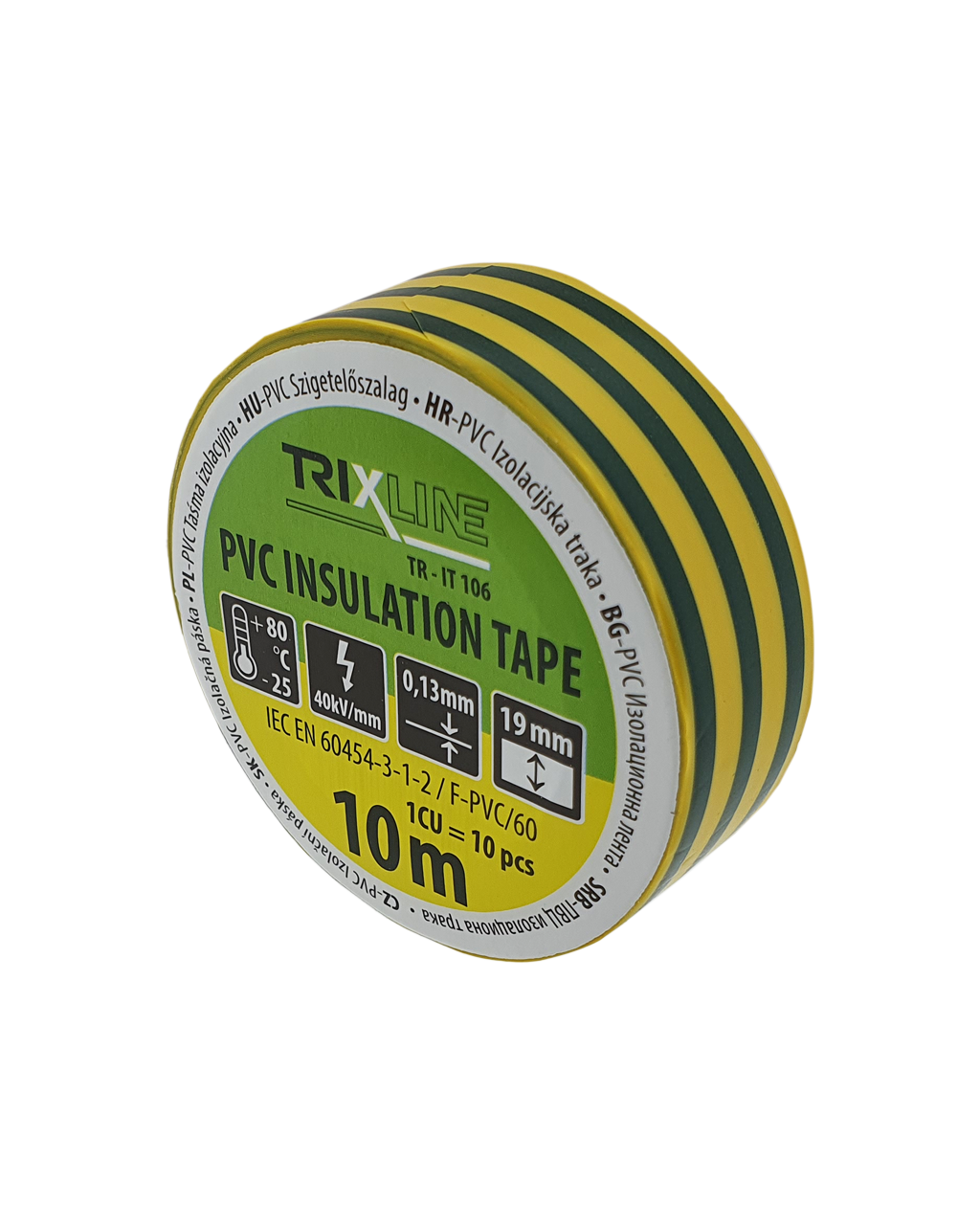 PVC szigetelőzálag TR-IT 106 10m, 0,13mm zöld-sárga TRIXLINE
