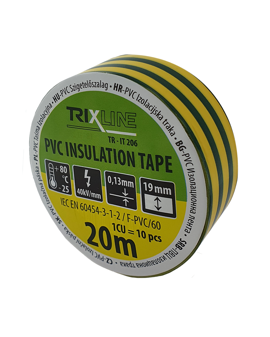 PVC szigetelőzálag TR-IT 206 20m, 0,13mm zöld-sárga TRIXLINE