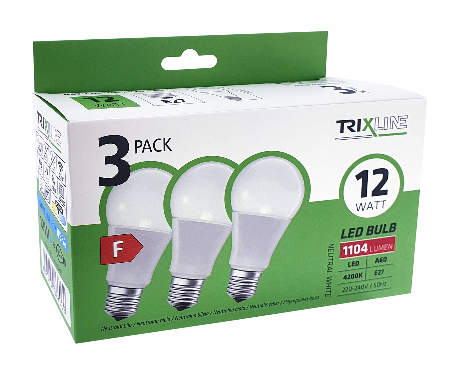 Trixline 12W/3db A60 E27 4200K semleges fehér 3 db-os Trixline 12W/3db A60 E27 4200K semleges fehér 3 db-os