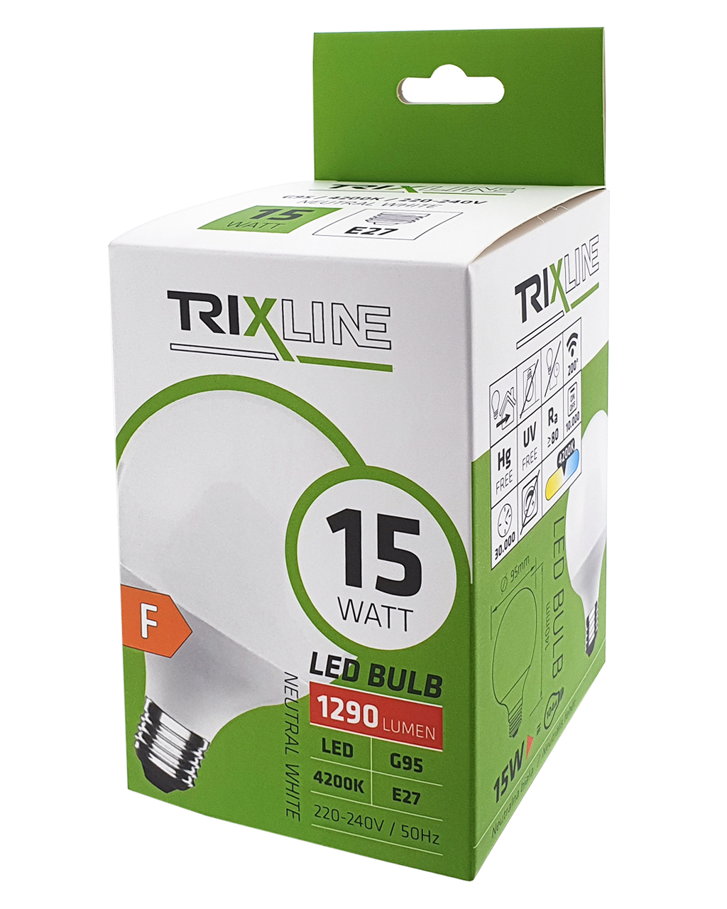 Trixline 15W G95 E27 4200K semleges fehér Trixline 15W G95 E27 4200K semleges fehér