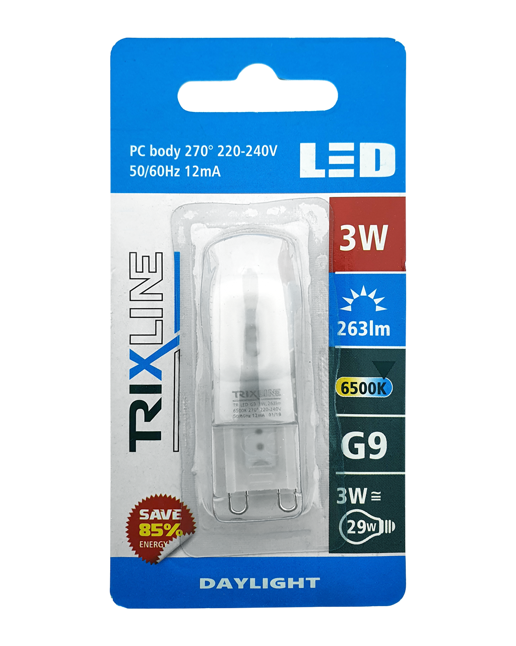 Trixline 3W G9 6500K nappali fehér Trixline 3W G9 6500K nappali fehér