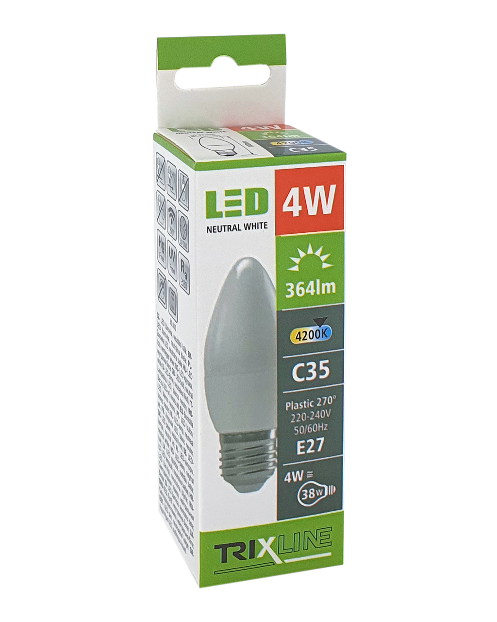 Trixline 4W E27 C35 4200K semleges fehér Trixline 4W E27 C35 4200K semleges fehér