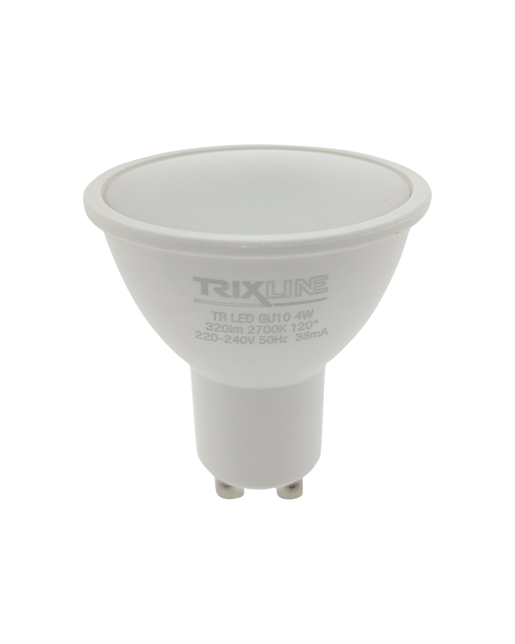 Trixline 4W GU10 2700K LED izzó meleg fehér 320lm Trixline 4W GU10 2700K LED izzó meleg fehér 320lm
