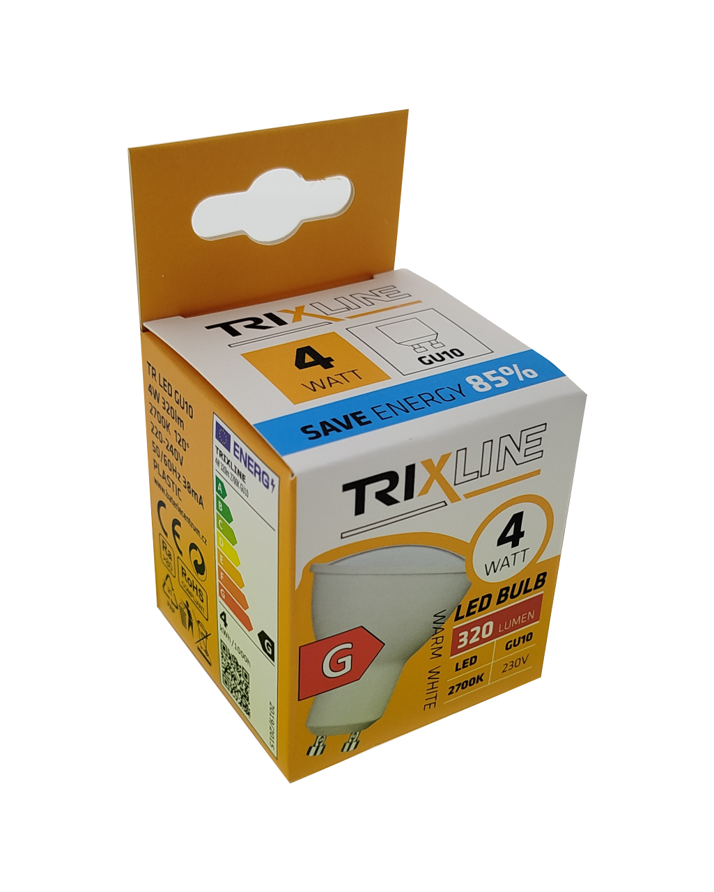 Trixline 4W GU10 2700K LED izzó meleg fehér 320lm Trixline 4W GU10 2700K LED izzó meleg fehér 320lm
