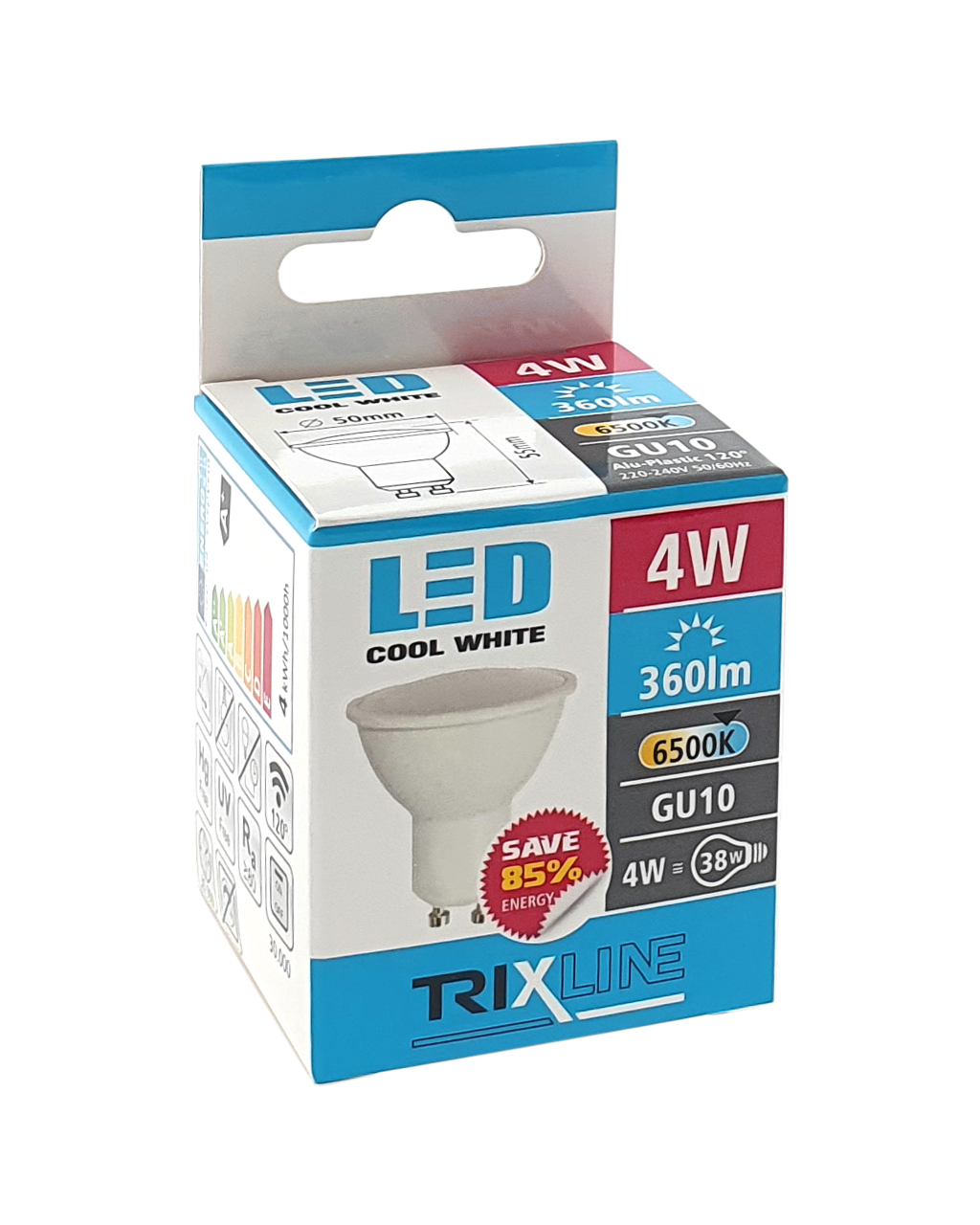 Trixline 4W GU10 6500K magas fehér Trixline 4W GU10 6500K magas fehér
