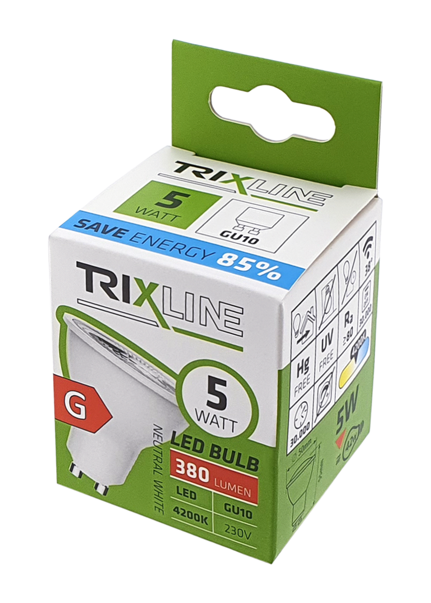 Trixline 5W GU10 380lm 4200K semleges fehér ALU+PLAST Trixline 5W GU10 380lm 4200K semleges fehér ALU+PLAST