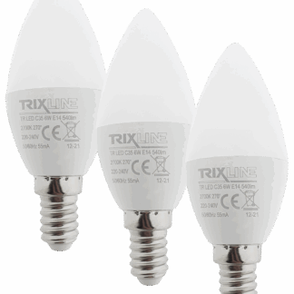 Trixline 6W/3db C35 E14 2700K meleg fehér 3 db-os Trixline 6W/3db C35 E14 2700K meleg fehér 3 db-os