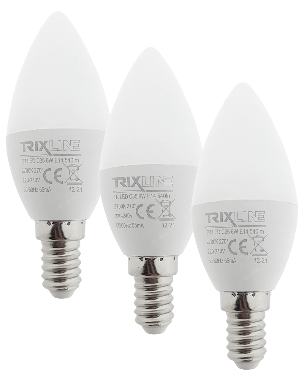Trixline 6W/3db C35 E14 2700K meleg fehér 3 db-os Trixline 6W/3db C35 E14 2700K meleg fehér 3 db-os