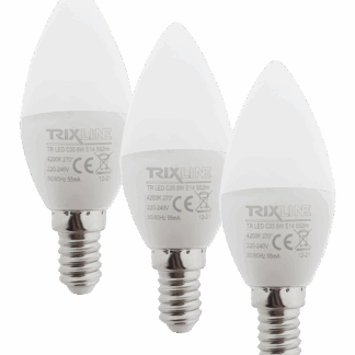Trixline 6W/3db C35 E14 4200K semleges fehér 3 db-os Trixline 6W/3db C35 E14 4200K semleges fehér 3 db-os