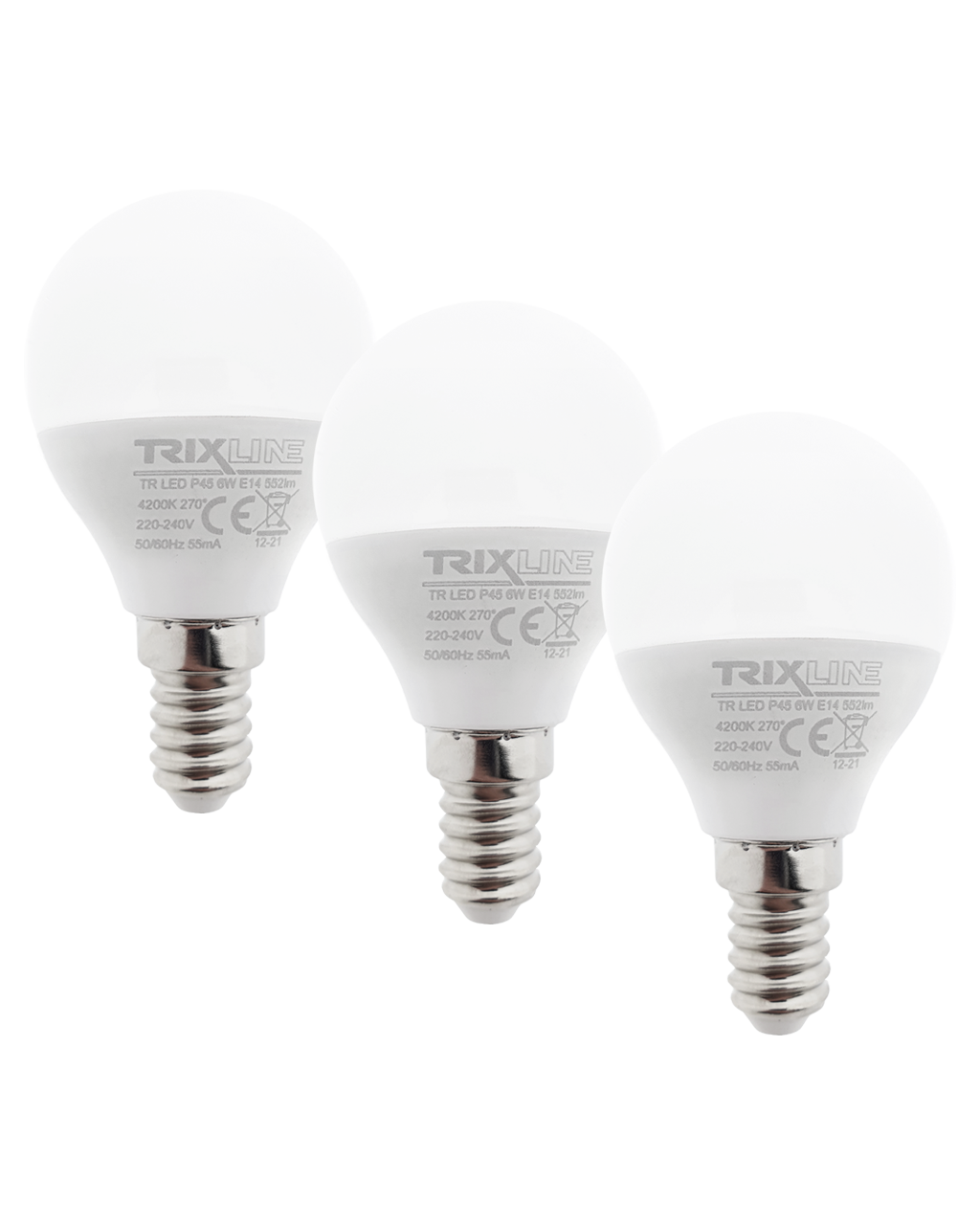 Trixline 6W/3db P45 E14 4200K semleges fehér 3 db-os Trixline 6W/3db P45 E14 4200K semleges fehér 3 db-os