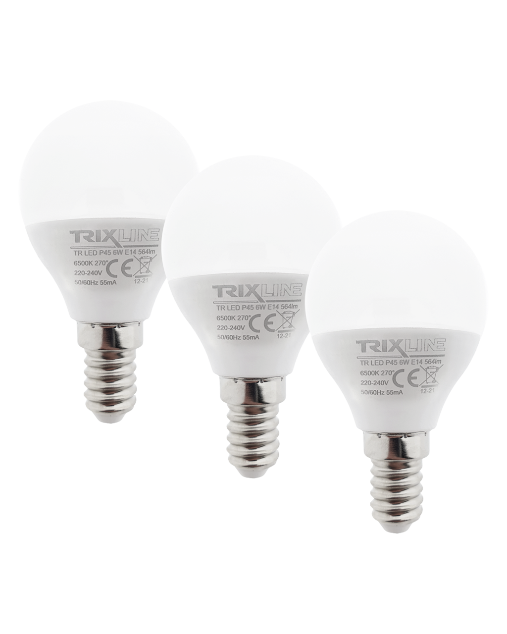 Trixline 6W/3db P45 E14 6500K magas fehér 3 db-os Trixline 6W/3db P45 E14 6500K magas fehér 3 db-os