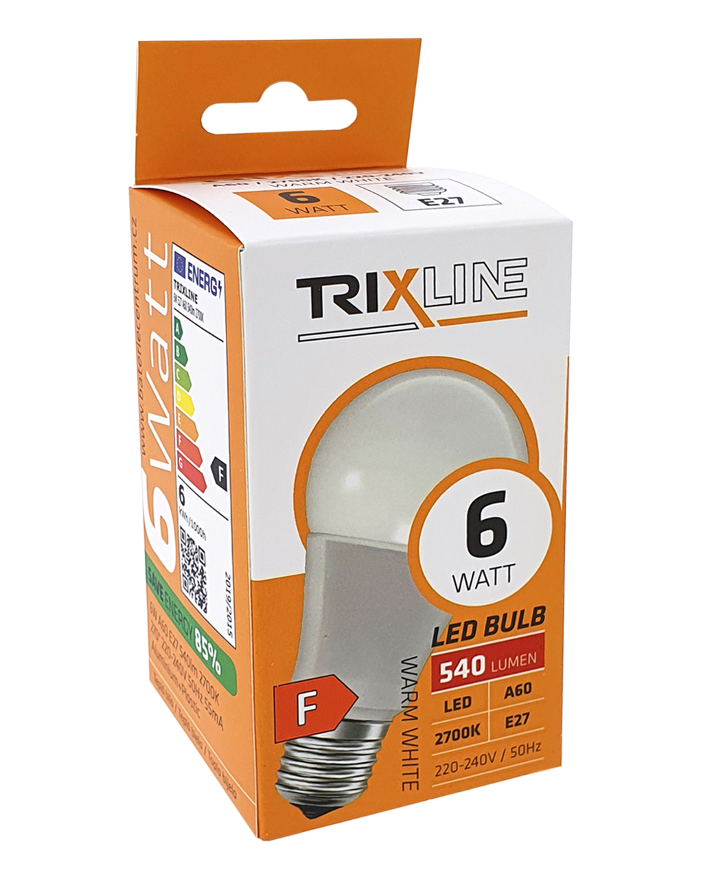 Trixline 6W 540lm E27 A60 2700K meleg fehér Trixline 6W 540lm E27 A60 2700K meleg fehér