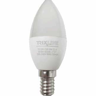 Trixline 6W E14 C35 6500K 564lm magas fehér LED izzó Trixline 6W E14 C35 6500K 564lm magas fehér LED izzó