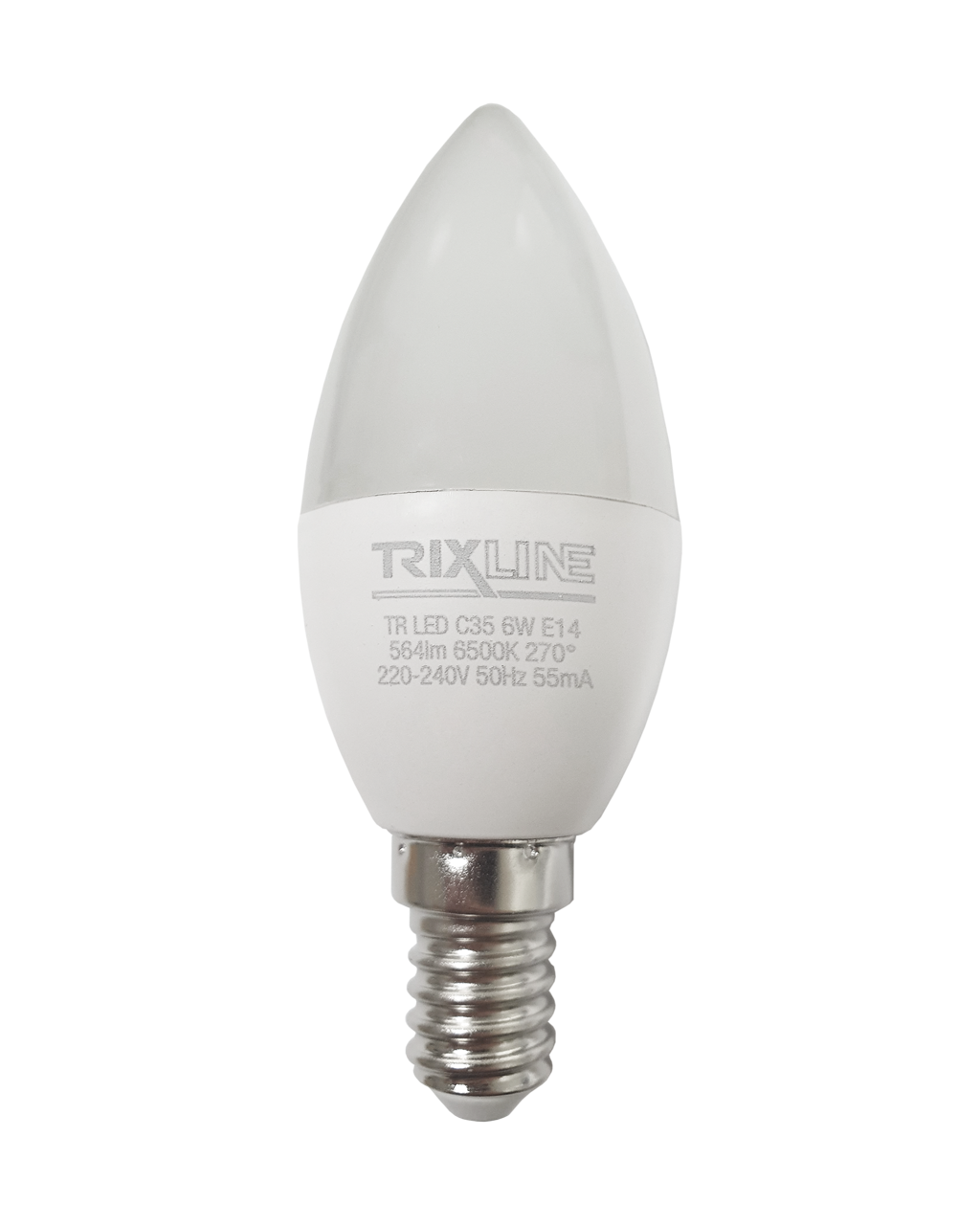 Trixline 6W E14 C35 6500K 564lm magas fehér LED izzó Trixline 6W E14 C35 6500K 564lm magas fehér LED izzó