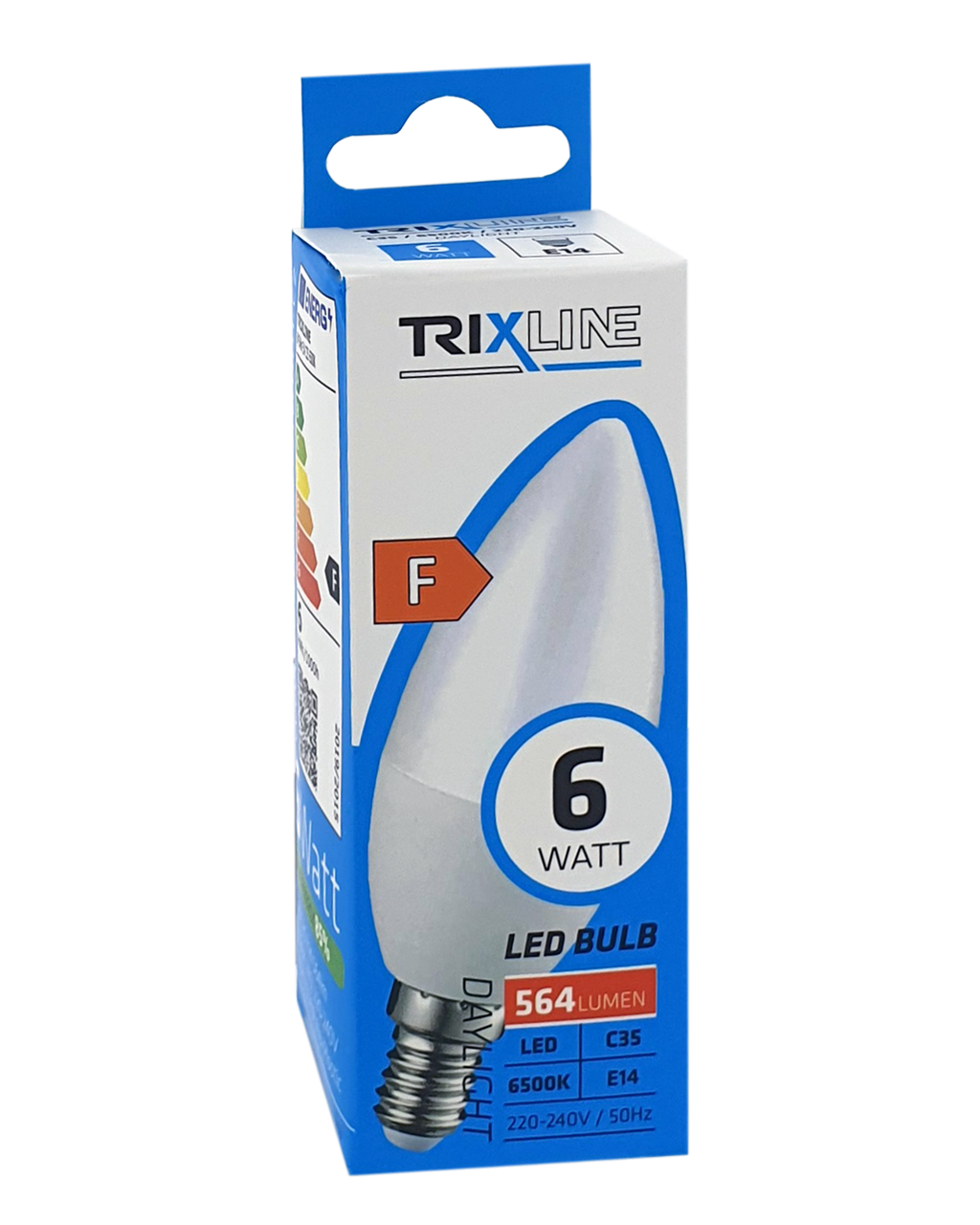 Trixline 6W E14 C35 6500K 564lm magas fehér LED izzó Trixline 6W E14 C35 6500K 564lm magas fehér LED izzó